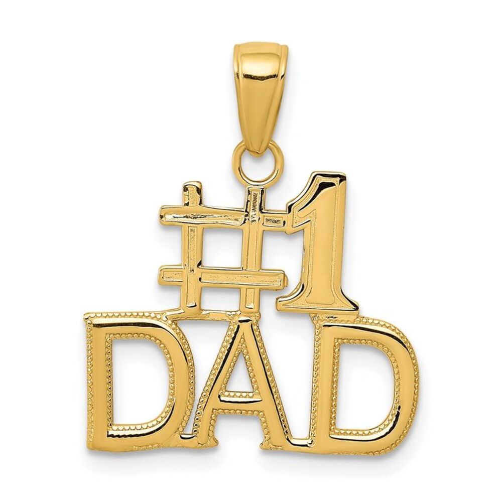 14k Yellow Gold Polished #1 Dad Pendant, 20mm
